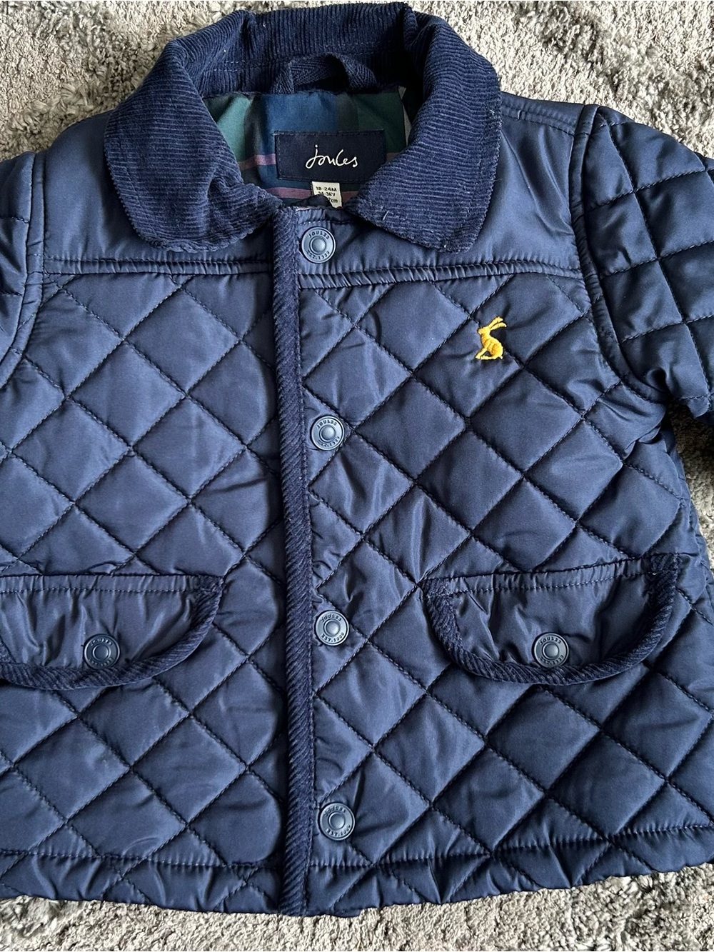 Joules Navy Quilted Puffer Jacket with Yellow Logo